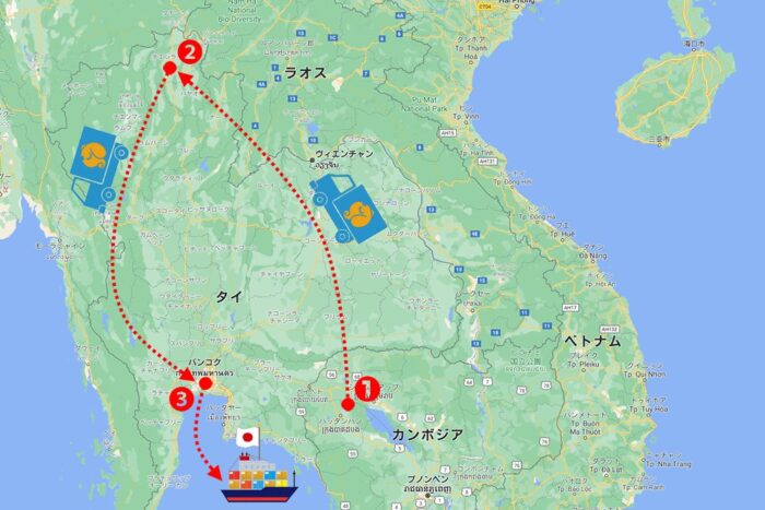 ガネーシャサボサンダルが旅する日本までの地図